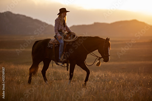 Cowgirl on Horse photo