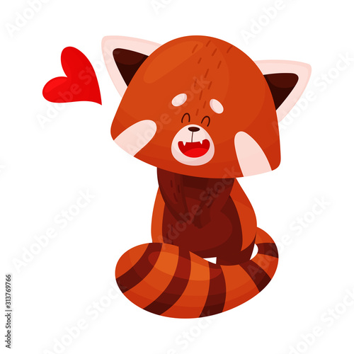 Cartoon Red Panda Character Standing on the Ground Vector Illustration