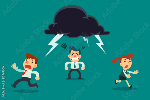 business team run away from angry colleague