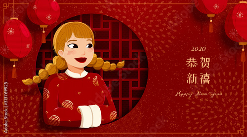 Girl greeting for new year