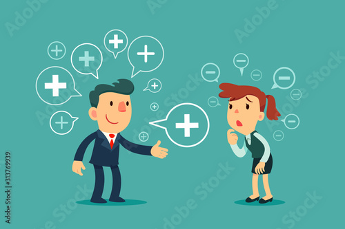 successful business maneger sharing positive thinking symbol to businesswoman