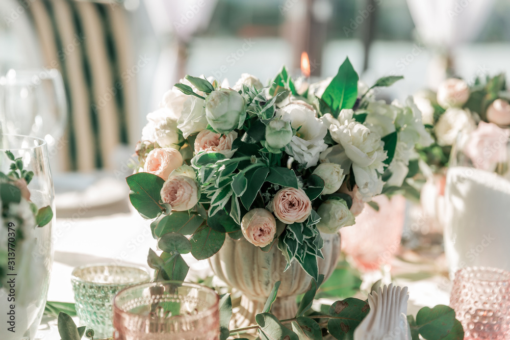 close up. beautiful bouquet on the wedding table