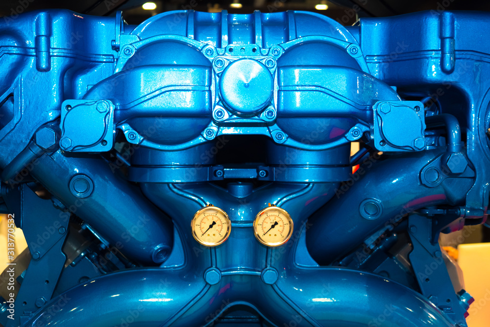 Engineering. The engine from the ship. Shipbuilding. Production of
