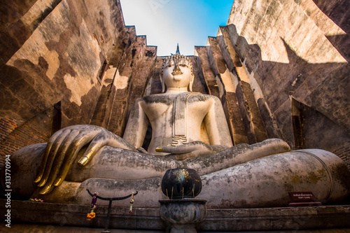 Background Unseen tourist attractions in Thailand  Big Buddha statue in Wat Si Chum  in Sukhothai province  tourists always come to see the beauty.