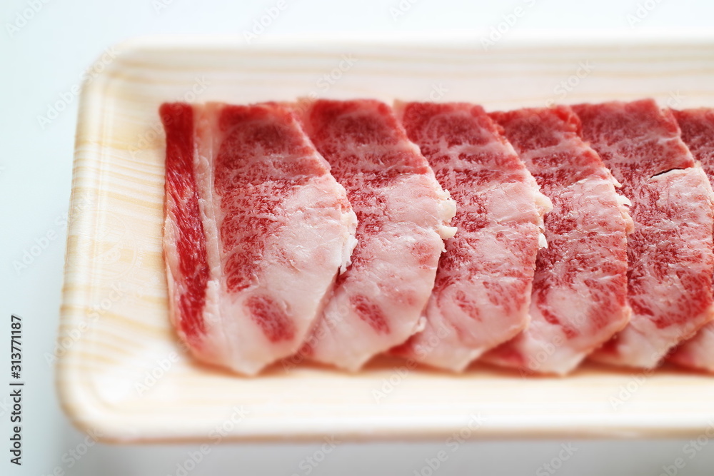 Freshness Japanese marble beef on food tray for gourmet ingredient Freshness Japanese marble beef on food tray for gourmet ingredient