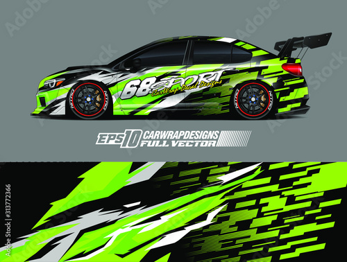 Drift car graphic livery design vector. Graphic abstract stripe racing background designs for wrap cargo van, race car, pickup truck, adventure vehicle. Eps 10