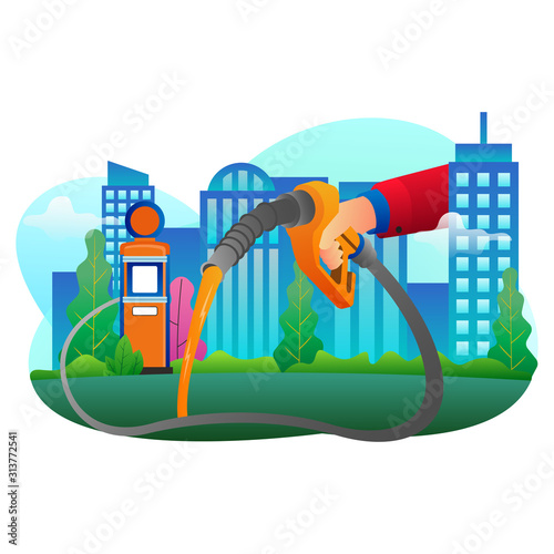 Vector illustration of continously use of fuel in a big city for landing page and web design photo