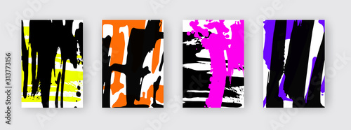 Set of ink style artistic creative universal cards. Hand Drawn abstracr color textures. photo
