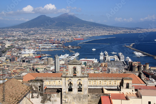 Stunning view of the Certosa di San Martino monastery complex, the city of Napoli and the Mount Vesuvius - Naples, Italy photo