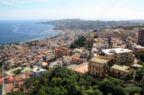 Stunning view of city of Napoli and the Phlegraean Fields from the Castel Sant'Elmo in Naples, Italy