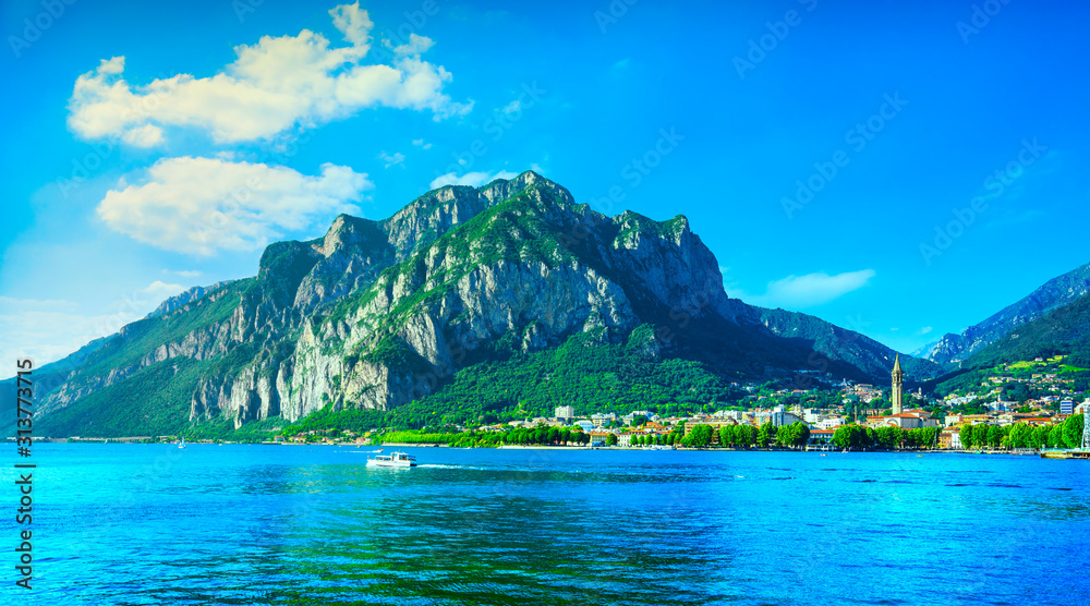 Lecco town, Como Lake panoramic landscape. Italy, Europe.