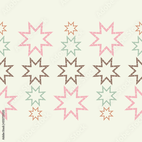 Ethnic boho seamless pattern. Lace. Embroidery on fabric. Patchwork texture. Weaving. Traditional ornament. Tribal pattern. Folk motif. Vector illustration for web design or print.