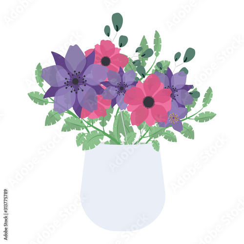 Flowers in a pot isolated on a white background. Vector illustration of flowers.