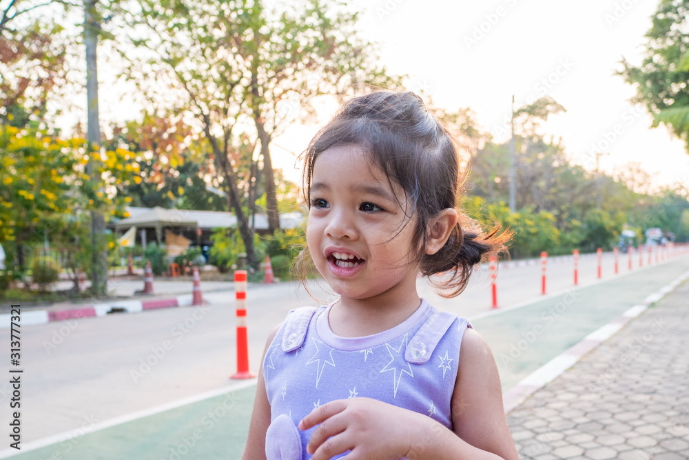 Little Child Girl Running at The Public Park Little Child Girl Running at The Public Park