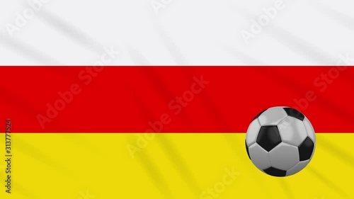 South Ossetia flag and soccer ball rotates against background of a waving cloth, loop. photo