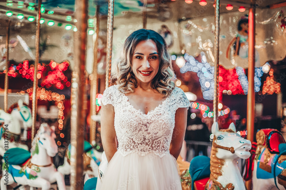 Christmas photoshoot beautiful woman with snow