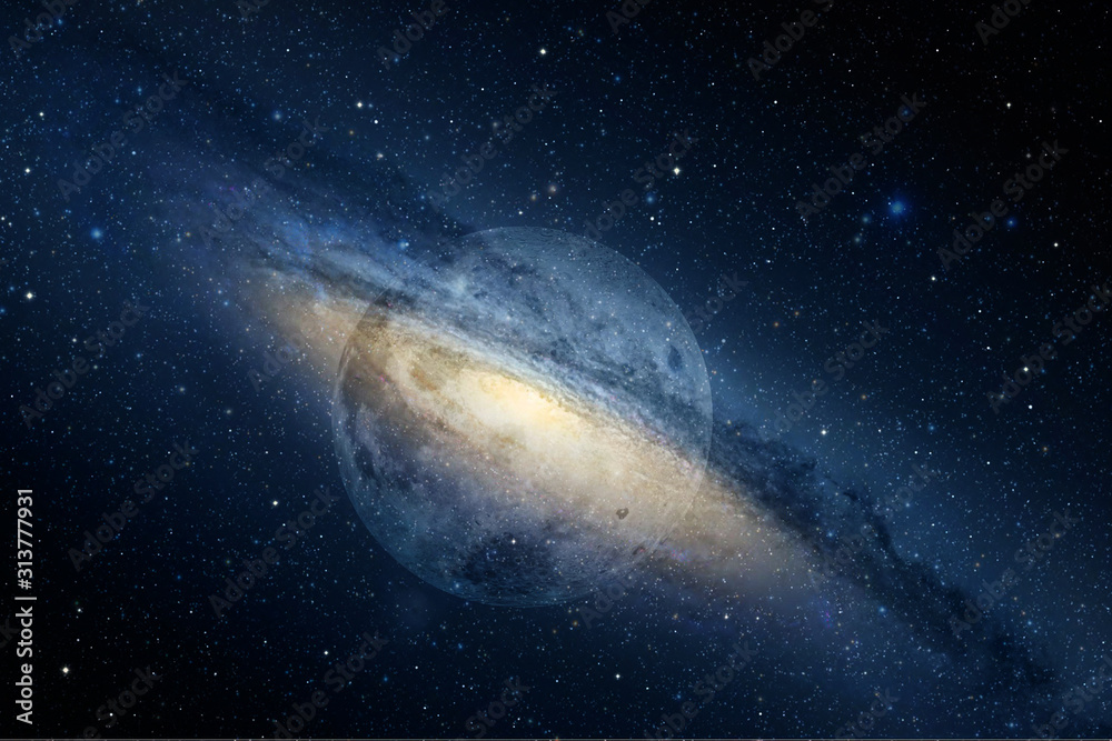 Obraz premium Stars, planet and galaxy space sky night background