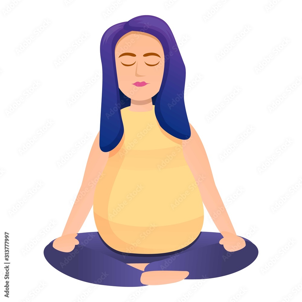 Pregnant girl is meditating icon. Cartoon of pregnant girl is meditating vector icon for web design isolated on white background Pregnant girl is meditating icon. Cartoon of pregnant girl is meditating vector icon for web design isolated on white background