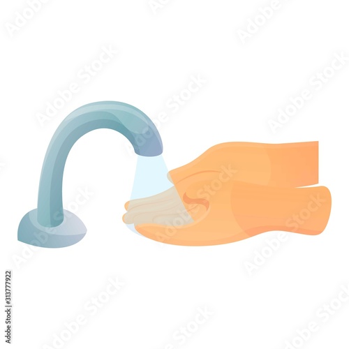 Washes hands under the tap icon. Cartoon of washes hands under the tap vector icon for web design isolated on white background