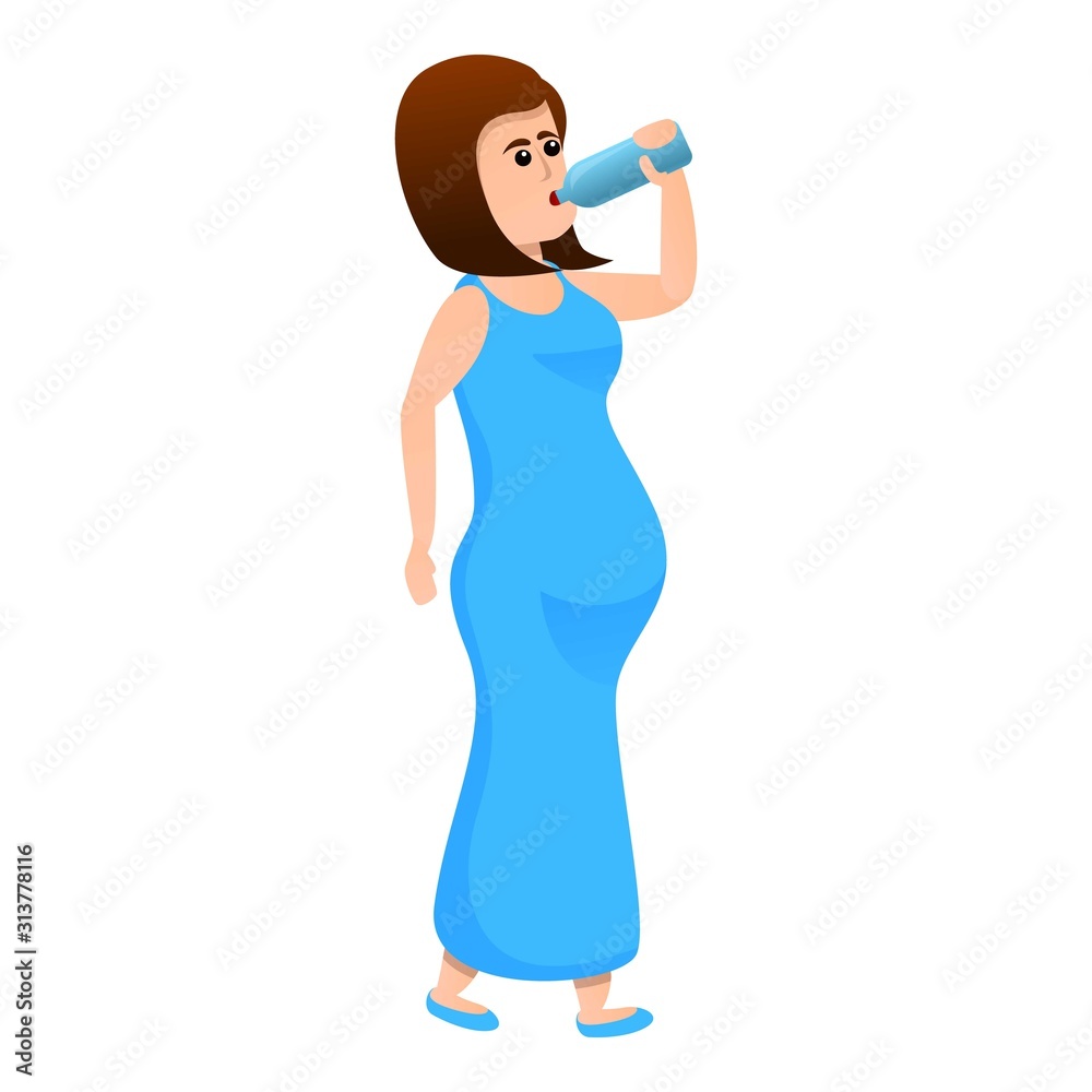 Pregnant girl drinking water icon. Cartoon of pregnant girl drinking water vector icon for web design isolated on white background Pregnant girl drinking water icon. Cartoon of pregnant girl drinking water vector icon for web design isolated on white background