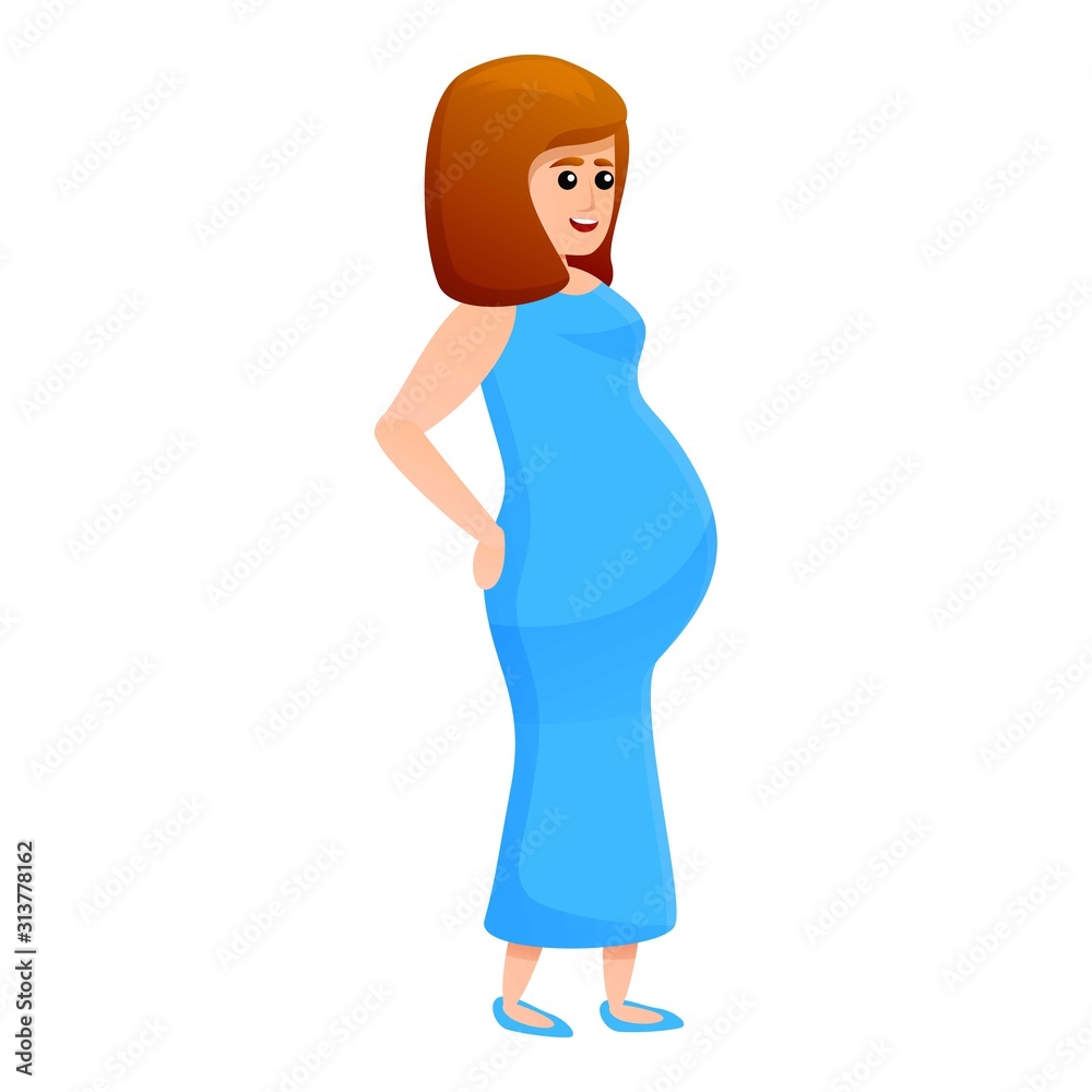 Pregnant woman holding back icon. Cartoon of pregnant woman holding back vector icon for web design isolated on white background