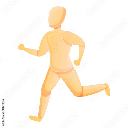 Running wood mannequin icon. Cartoon of running wood mannequin vector icon for web design isolated on white background