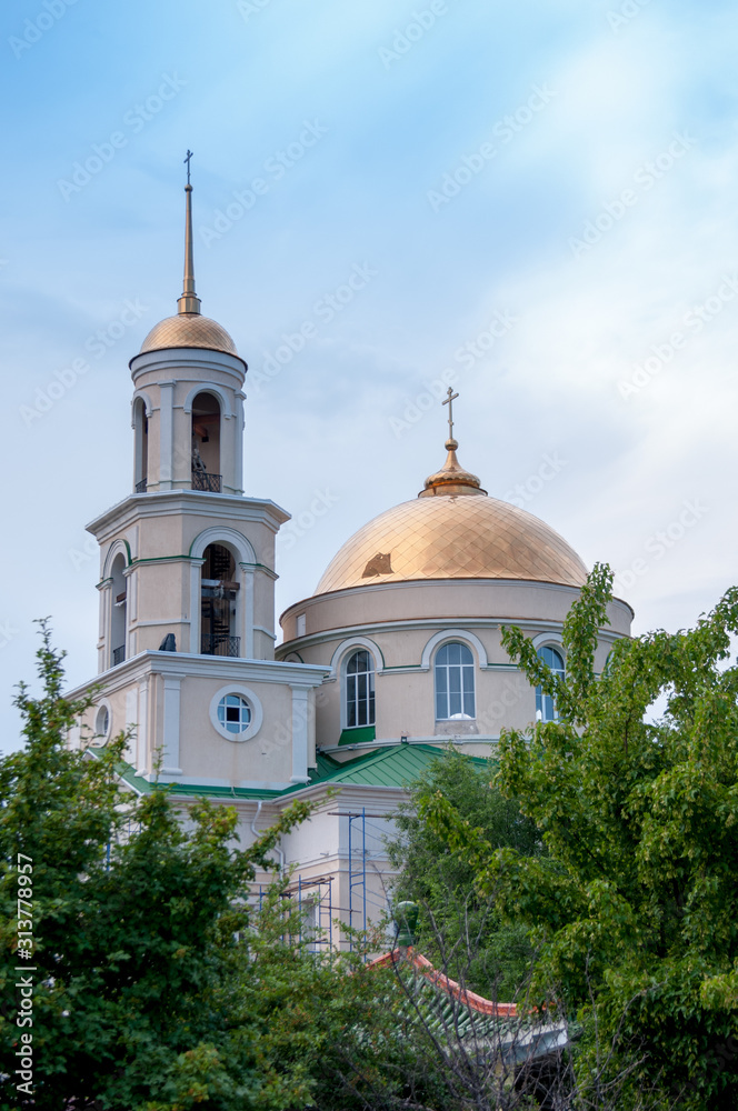 Russia, Blagoveshchensk, July 2019: Church near friendship Park in Blagoveshchensk in summer