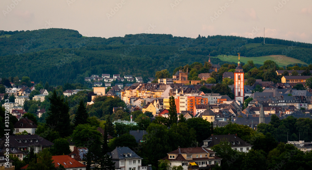 View of Siegen city in the Siegerland area,