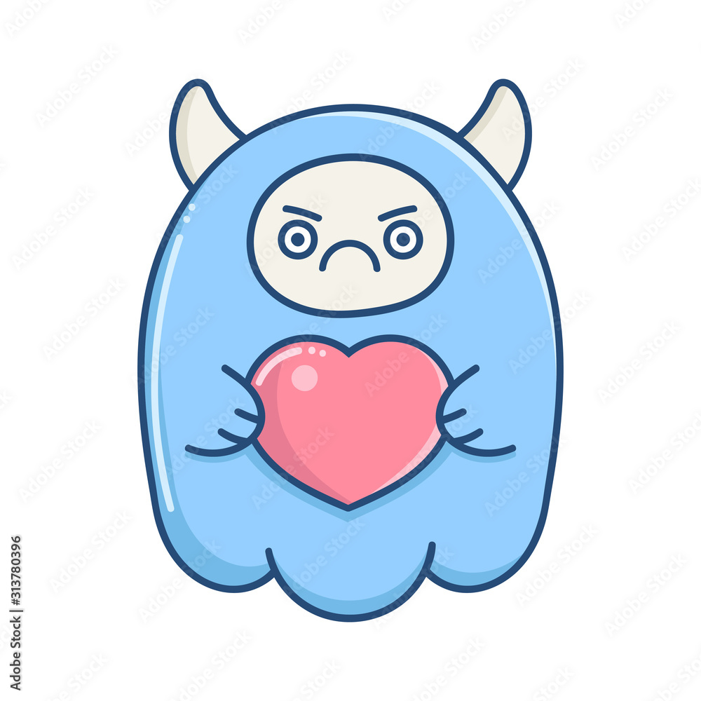 kawaii angry blue valentine monster holding heart kawaii angry blue valentine monster holding heart