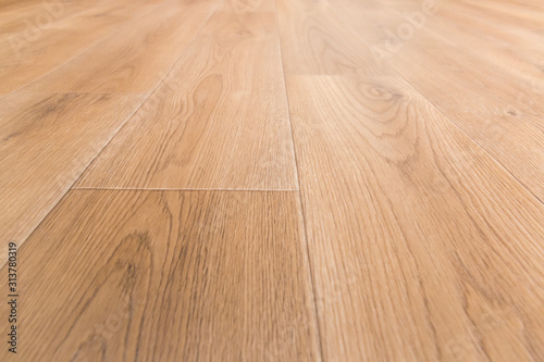 Linoleum flooring with wooden planks pattern imitation  low point view