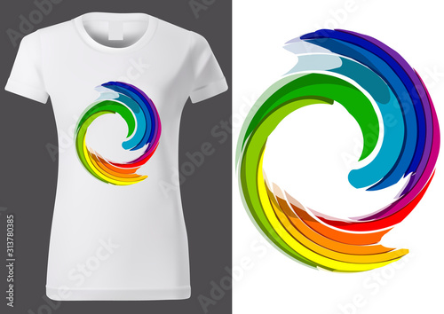 Women White T-shirt Design with Colorful Abstraction - Fashion Illustration on White Background, Vector