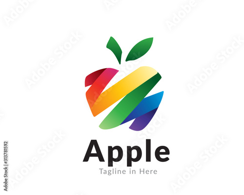 Colorful paper ribbon apple logo design inspiration