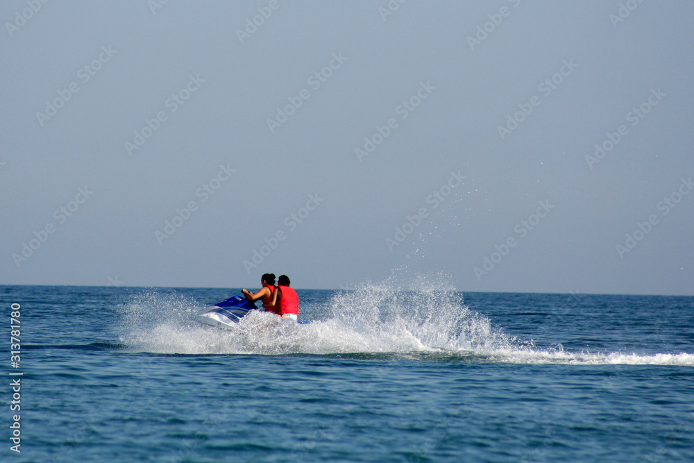 Ski jet boat running on sea