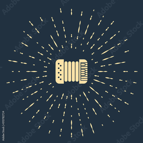 Beige Musical instrument accordion icon isolated on blue background. Classical bayan, harmonic. Abstract circle random dots. Vector Illustration
