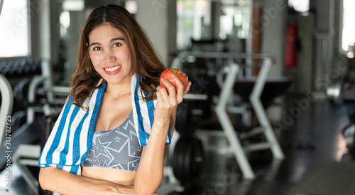 asian woman eating healthy apple. diet health lifestyle concept.