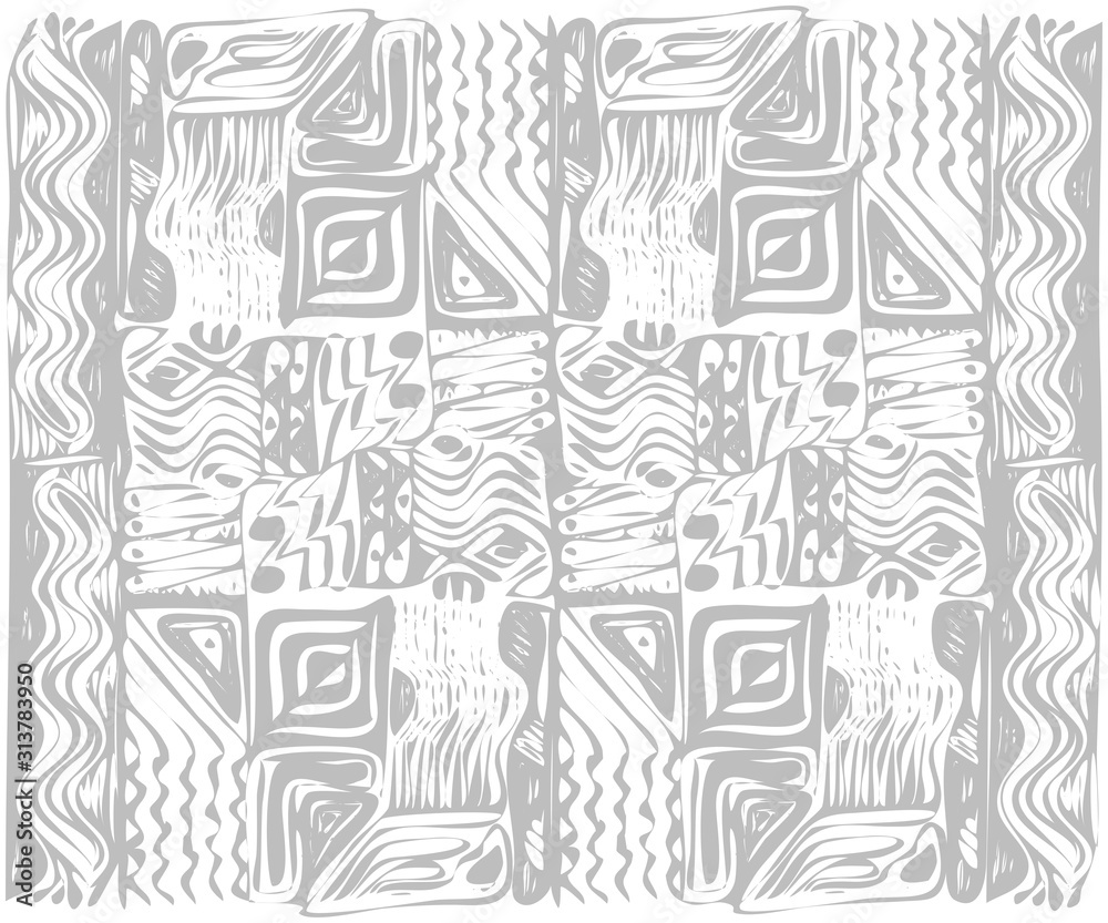 African tribal aborigines ornament. Geometric patterns. Vector illustration. Gray and white