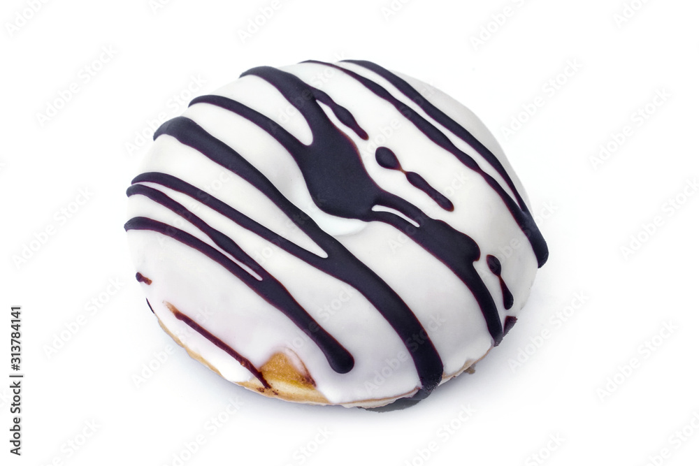 Donut with chocolate icing and sprinkles isolated on white background Donut with chocolate icing and sprinkles isolated on white background