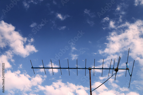 Antenna with blue sky. Close up antenna © jetsadaphoto