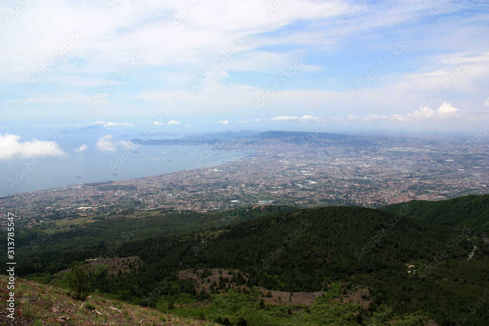 City of Naples and the appendant bay seen from the peak of Mount Vesuvius, Golfo di Napoli, Italy