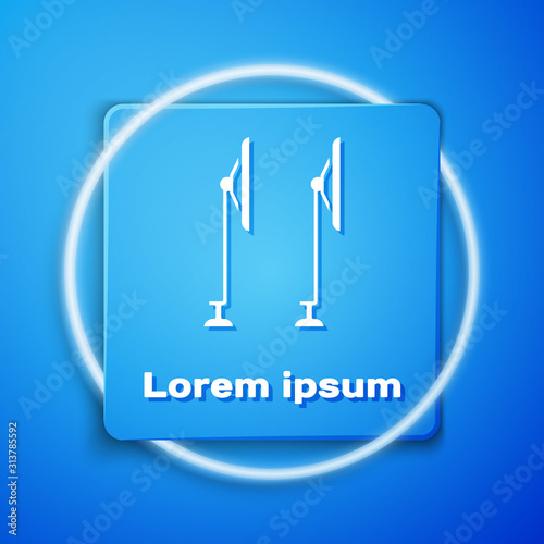 White Windscreen wiper icon isolated on blue background. Blue square button. Vector Illustration