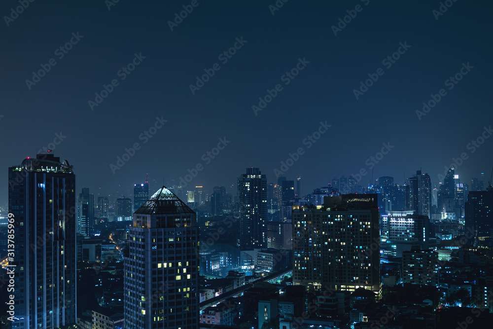 Modern Bangkok city at night - obrazy, fototapety, plakaty 