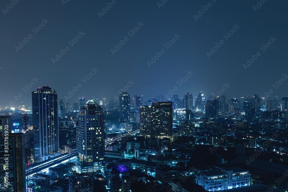 Modern Bangkok city at night - obrazy, fototapety, plakaty 