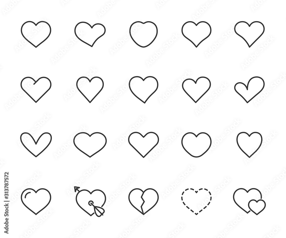 Vector set of heart line icons. Pixel perfect, scalable 24, 48, 96 pixels.