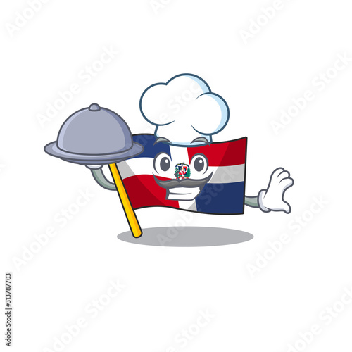 cartoon design of flag dominican republicas a Chef having food on tray