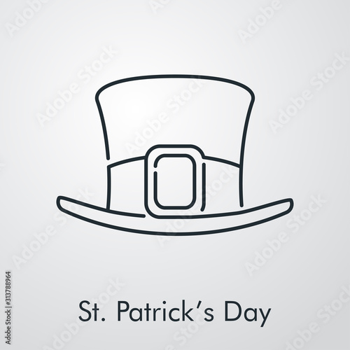 Día de San Patricio. Icono plano lineal sombrero de leprechaun en fondo gris