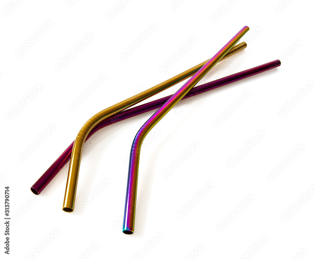 metallic zero waste straws isolated on white metallic zero waste straws isolated on white
