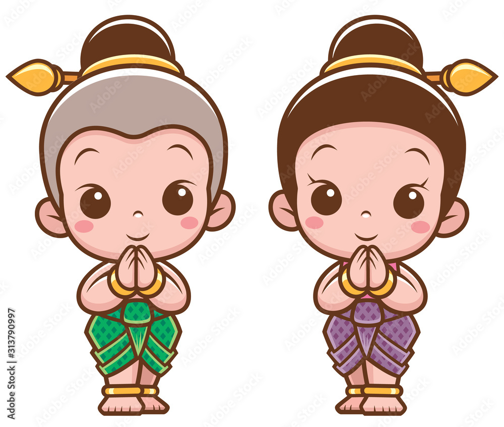 Vector illustration of Cartoon Thai kids, Sawasdee Vector illustration of Cartoon Thai kids, Sawasdee
