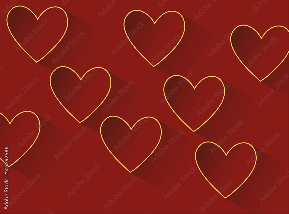 Valentine love red background. Abstract hearts in abstract style on red background. Decorative backdrop vector. Greeting card.