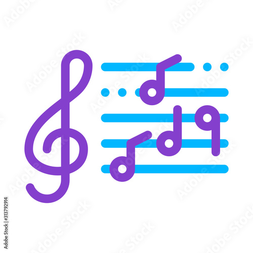 Treble Clef And Musical Notes Opera Element Vector Icon Thin Line. Singers And Headphones, Concert, Opera And Karaoke Music Concept Linear Pictogram. Illustration