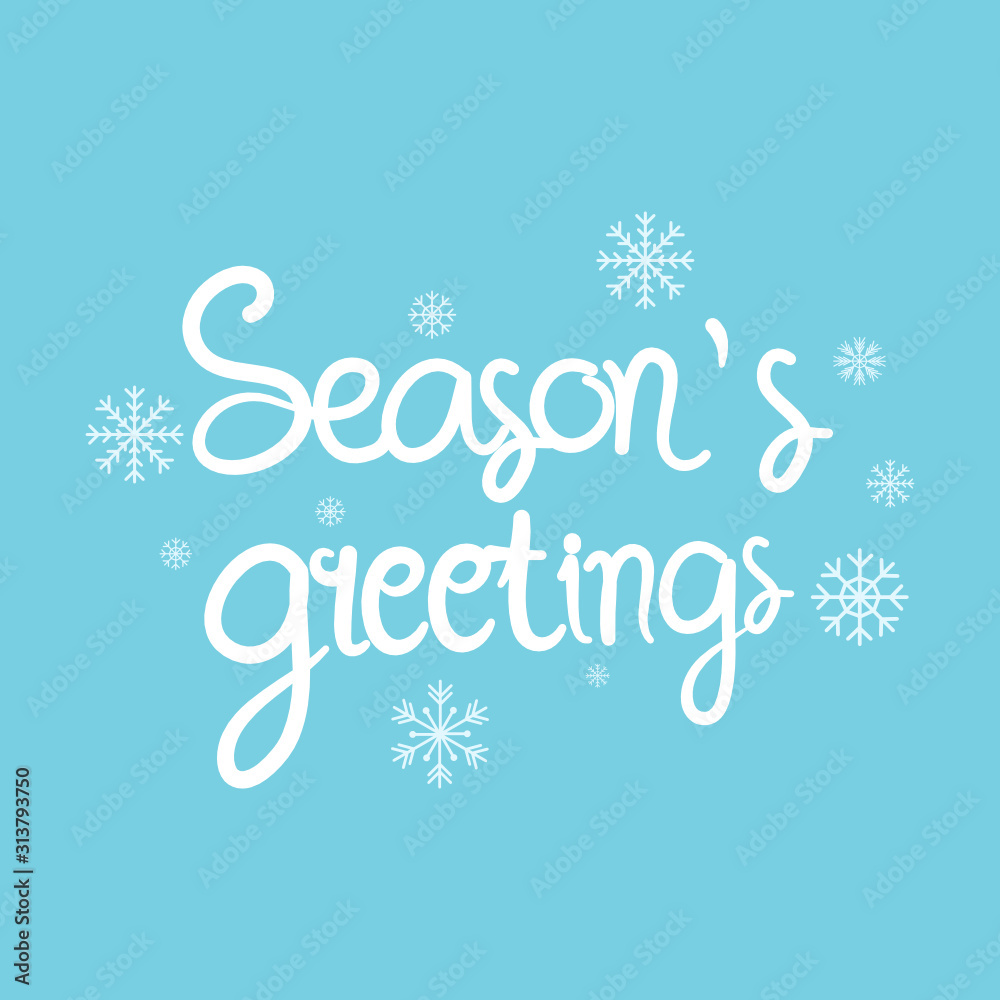 Fototapeta premium Season greetings hand drawn on blue background.